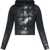 Diesel Cropped Fit F-Slimmy-P6 Hoodie With Metallic Effect Print Black