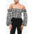 Balmain Cold Shoulder Top With Houndstooth Motif Black & White