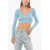 Elisabetta Franchi Ribbed Crop Top With Front Zip Light Blue