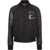 DSQUARED2 Wool Cloth Bomber Jacket With Leather Sleeves And Patches Black
