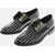 COLIAC Leather Derby Shoes With All-Over Embroideries Black & White