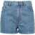 ROTATE Birger Christensen Mid Washed Denim Shorts With Rhinestones Light Blue