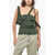 THE ATTICO Asymmetric Ribbed Cotton Blend Tank Top Military Green
