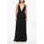Saint Laurent Long Dress With Deep V-Neck And Shoulder Straps Embellished Black
