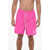 DSQUARED2 Icon Solid Color Swim Shorts With Printed Logo Pink