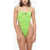 DSQUARED2 Icon Solid Color One-Piece Swimsuit With Contrasting Logo Green