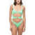 REINA OLGA Wave Motif One Piece Swimsuit With Cut Out Green