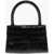 BY FAR Crocodile Effect Leather Flax Circular Mini Bag Black
