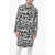 DSQUARED2 Monogram Patterned Denim Trenchcoat With Flap Pockets Black & White