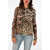 Saint Laurent Crew Neck Mohair Blend Sweater With Animal Pattern Brown