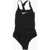 Nike Swim Solid Color One Piece Swimsuit With Printed Logo Black