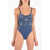 Karl Lagerfeld Printed One Piece Swimsuit With U-Shape Backline Blue