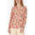 Stella McCartney Mandarin Collar Floral Patterned Silk Shirt Pink