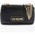 Moschino Love Textured Faux Leather Shoulder Bag With Golden Logo Black