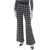 DROME Windowpane-Checkered Jersey Flared Pants With Scalloped Hem Blue