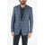 CORNELIANI District Check Virgin Wool And Flax Side Vents Notch Lapel G Blue