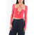 Self-Portrait Meshed-Longsleeved Crop Top With Cut-Outs And Ruched Detaili Pink