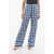 Alberta Ferretti Checkered Motif Silk Pants Blue