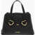 Moschino Love Textured Faux Leather Tote Bag With Golden Front Clamp Black