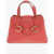 Moschino Love Textured Faux Leather Tote Bag With Golden Front Clamp Red