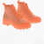 Tory Burch Lace-Up Camp Sneaker Canvas Booties With Carrion Sole Orange