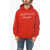JUST DON Embossed Embroidered Cotton Hoodie Red
