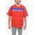 JUST DON Contrasting Band Frontal Crew-Neck T-Shirt Red