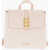 Moschino Love Solid Color Faux Leather Backpack With Golden Logo Beige