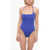 THE ATTICO Ribbed Halterneck One Piece Swimsuit Blue