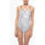 Karl Lagerfeld Open Back One-Piece Swimsuit With Contrasting Details Black & White