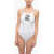 Karl Lagerfeld Solid Color One-Piece Swimsuit With Printed Logo White