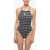 Karl Lagerfeld Striped One-Piece Swimsuit Black & White