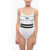 Karl Lagerfeld Two-Tone One Piece Swimsuit With Printed Logo Black & White