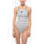 Karl Lagerfeld Striped One-Piece Swimsuit White