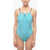 Karl Lagerfeld Open Back One-Piece Swimsuit With Contrasting Details Light Blue