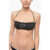 Karl Lagerfeld Solid Color Bandeau Bikini Top With Tone On Tone Striped Det Black