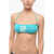 Karl Lagerfeld Solid Color Bandeau Bikini Top With Printed Contrasting Logo Light Blue