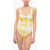 Karl Lagerfeld Tie Dye Effect One Piece Swimsuit With Cut Out Details On Th White