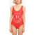 Ganni Printed One-Piece Swimsuit Red