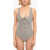Ganni Striped One-Piece Swimsuit With Self-Tie Detailing Brown