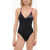 Armani Emporio Ea7 V-Neck One-Piece Swimsuit With Printed Logo Black