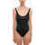 Diesel Solid Color Lia One-Piece Swimsuit With Printed Contrasting Black