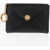 IL BISONTE Solid Color Leather Titania Card Holder With Golden Button Black