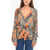 Off-White Silk Blouse With Graphic Print And V-Neckline Multicolor