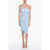 Bottega Veneta Draped Dress With Decorative One-Shoulder Light Blue