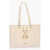 Moschino Love Solid Color Faux Leather Tote Bag With Golden Details Beige