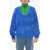 WE11DONE Half Zip Velour Sweatshirt Blue