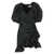 MSGM Mini Black Dress with Puff Sleeves and All-Over Gatherings in Taffeta Woman BLACK
