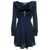 Alessandra Rich Blue Mini Dress with Volant Collar and Velvet Bow in Acette Blend Woman Blu