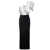 SOLACE LONDON Selia One-Shoulder Maxi Dress in Black and White Twill Woman WHITE/BLACK